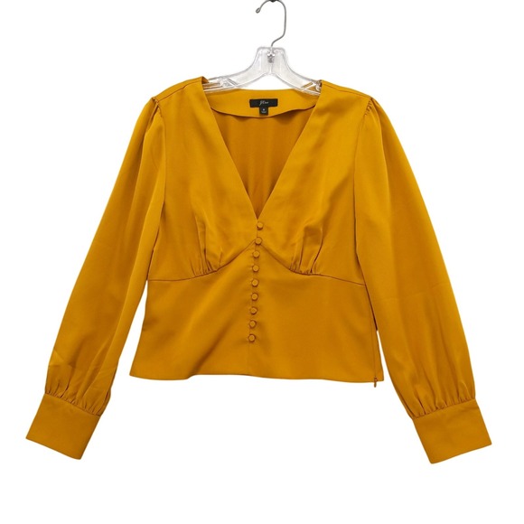 J. Crew Tops - J‎ Crew Deep V-Neck Button Front Satin Blouse Top AE907 Size 8